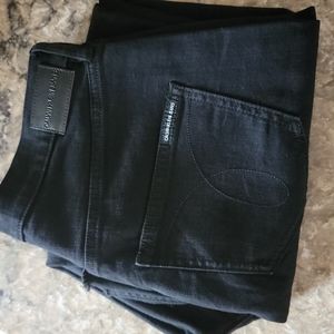 Calvin KLEIN NWOT LADIES CROP DENIM BLACK JEANS SZ 32 high rise pants Repreve